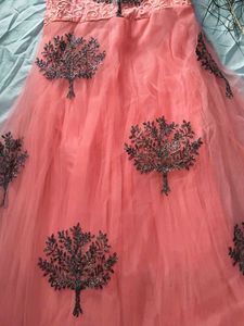 Elegant Peach Ethnic Gown with Tree Motif
