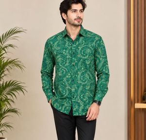 Retro Paisley Print Button-Up Shirt