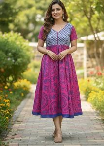 Elegant Pink & Blue Anarkali Kurta