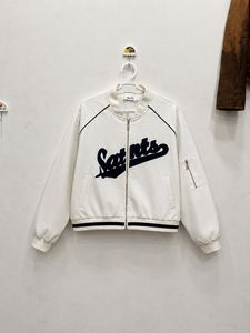 White Bomber Jacket with "Saints" Logo