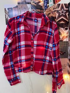 Red Plaid Button-Up Shirt fits XS to S