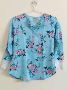Blue Pink Floral Top
