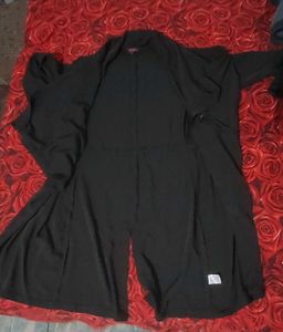 Black Knee-Length Open-Front Shrug with Full Sleev