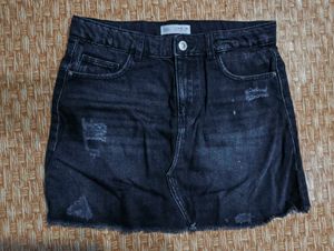 Black Denim Mini Skirt
