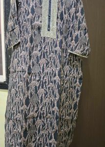 Elegant Printed Kurta with Embellished Neckline