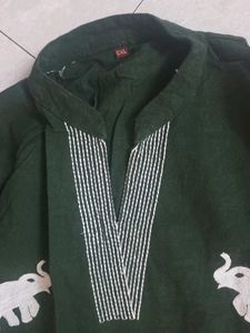 Green Elephant Print Kurta