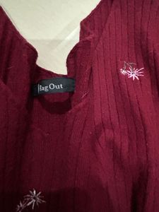 Burgundy Embroidered Knit Top