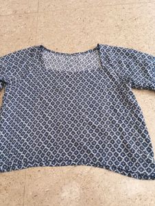 Blue Geometric Print Square Neck Top