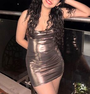 Metallic Cowl Neck Bodycon Dress