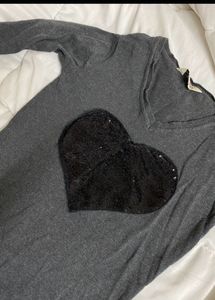 Grey Y2K Sequin V-Neck Sweatshirt Top