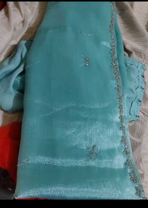 Stunning Teal Sequined Saree