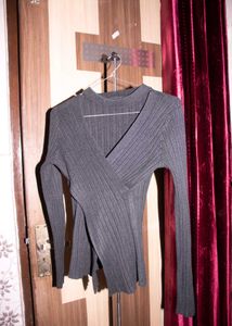 Black V-Neck Ribbed Top