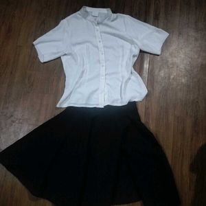 White Button-Up Shirt &amp; Black Skirt Set