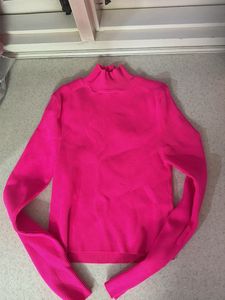 Hot Pink Ribbed Mock Neck Top