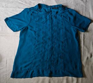 Teal Pleated Short Sleeve Top