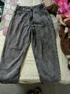 High-Waisted Gray Denim Jeans