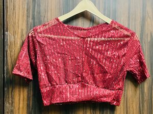 Sparkling Red Sequin Crop Top