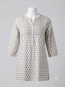 White Printed Cotton Kurta