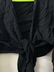 Embroidered Black Crop Top