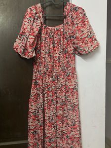 Floral Print Maxi Dress with Puff Sleeves