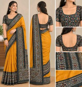 Stunning Yellow Silk Saree with Embroidered Blouse