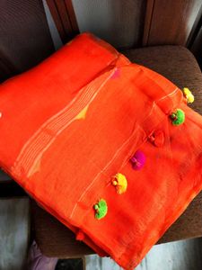 Premium Tissue blend Orange Saree