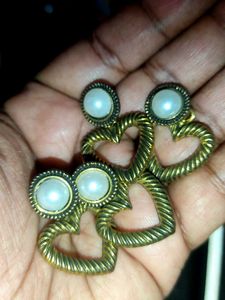 Gold Tone Heart Earrings with Pearls combo 2