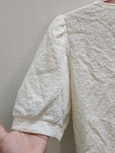 White Textured Cropped Blouse