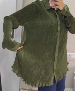 ZARA Green Pleated Long Sleeve Top