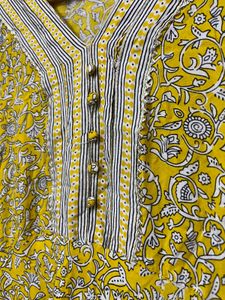 Yellow Floral Print Cotton Dress
