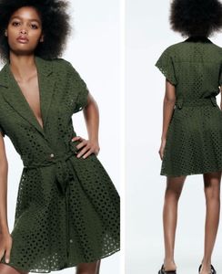 Zara Chic Olive Green Eyelet Mini Dress