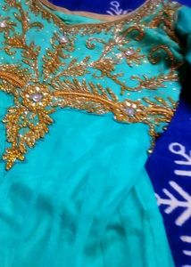 Beautiful Teal Kurta Set with Gold Embroidery