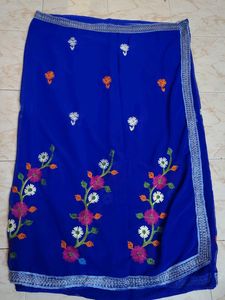 Royal Blue Embroidered Saree