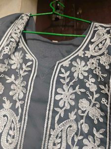 Grey Embroidered short, Kurta Set