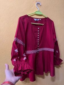 Maroon Embroidered coord set