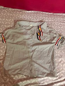Striped Button-Up Shirt with Star Embellishments