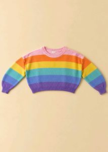 MULTICOLOR RAINBOW STRIPED CROPPED SWEATER