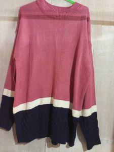 Pink Color Block Knit Sweater