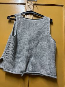 Gray Knit Vest with Pockets