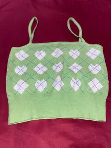 Cute Green Argyle Heart Crop Top