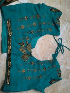 Teal Embroidered Saree with Blouse