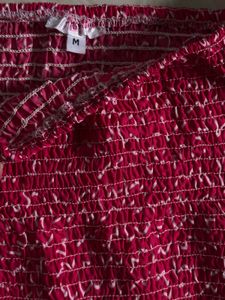 hot pink Smocked Puff Sleeve Crop Top, size M