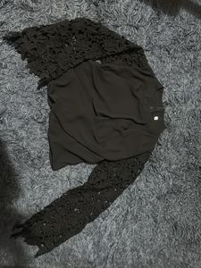 Elegant Black Lace Sleeve Top