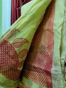 Beautiful Yellow Saree with Red Motifs