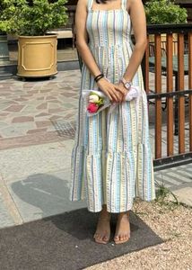 Sun-Drenched Pastel Striped Midi Dress🌷🫧✨