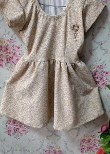 Elegant Beige Patterned Dress for Girls