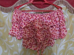 Boho Off-Shoulder Floral Ruffle Crop Top
