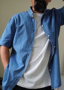 H&amp;M Men's Blue Denim Short Sleeve Shirt