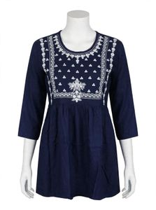 Embroidered Navy Blue Kurta