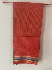 Orange Woven Saree with Striped Border